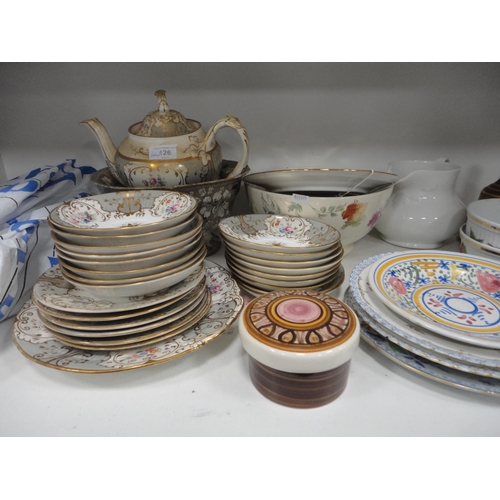 126 - Victorian Rockingham-style teawares, Victorian punch bowl, Japanese-themed plates, Mason's plate, Po... 