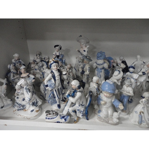 148 - Bell ornaments, Aynsley china, modern figures, plaques, trinket boxes etc (three shelves).