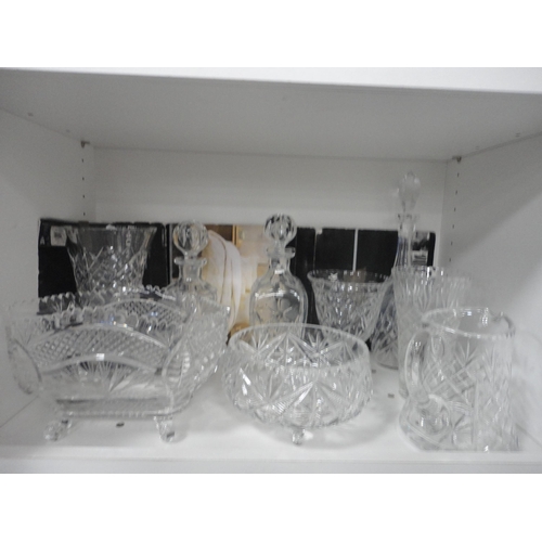 151 - Collection of Sanderson Gallery floral pink cabbage rose teawares, cut glass and crystal decanters, ... 