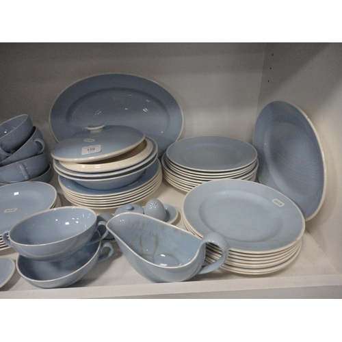 159 - Large quantity of Royal Copenhagen 'Sonja' pattern blue glazed dinnerwares (one shelf).