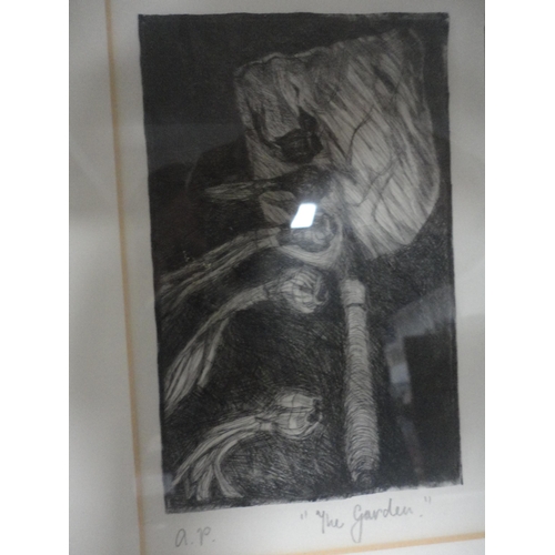 160 - Keith ThompsonThe GardenPencil signed artist's proof etching, and a pencil signed artist's proof lin... 