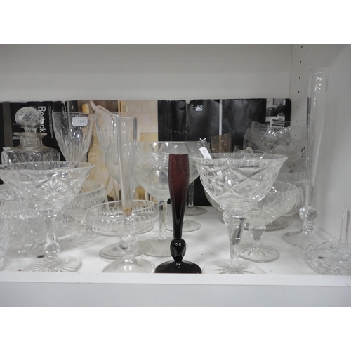 164 - Cut glass and crystal to include tumblers, glasses, bowls, vases etc (one shelf).