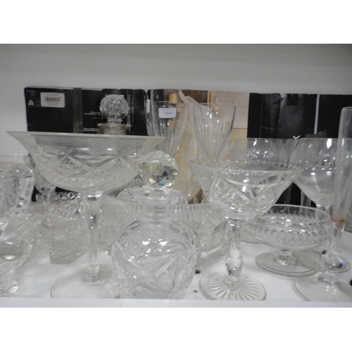 164 - Cut glass and crystal to include tumblers, glasses, bowls, vases etc (one shelf).