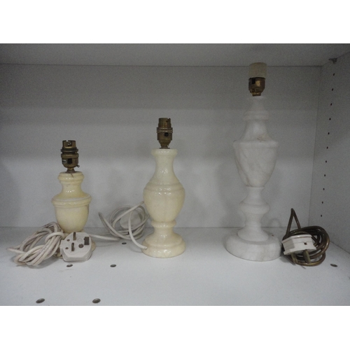 165 - Group of mixed table lamps and vases to include onyx and ruby glass examples, also assorted shades. ... 