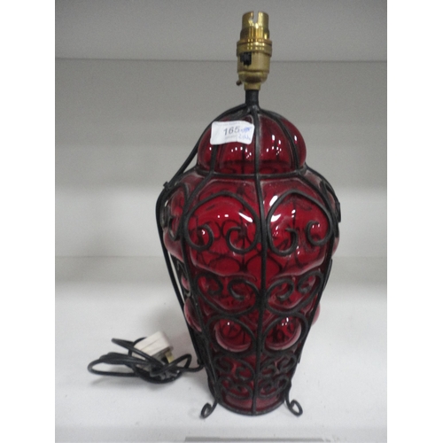 165 - Group of mixed table lamps and vases to include onyx and ruby glass examples, also assorted shades. ... 