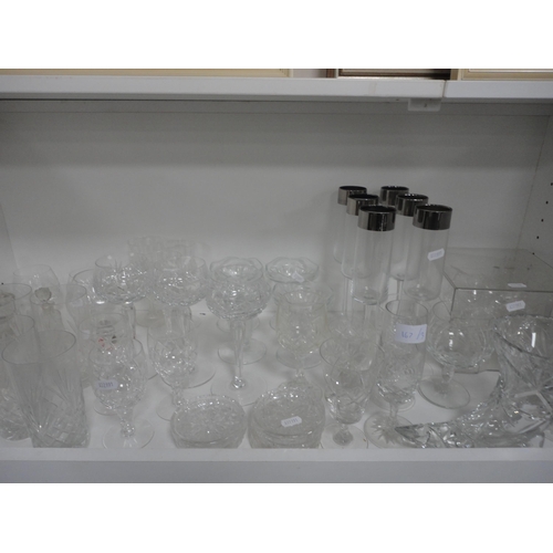 167 - Assorted glassware to include coloured glass wine glasses, conical wine glasses, punch bowl, champag... 