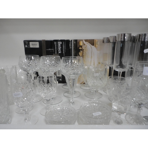 167 - Assorted glassware to include coloured glass wine glasses, conical wine glasses, punch bowl, champag... 