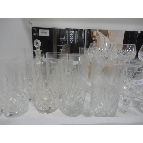 167 - Assorted glassware to include coloured glass wine glasses, conical wine glasses, punch bowl, champag... 