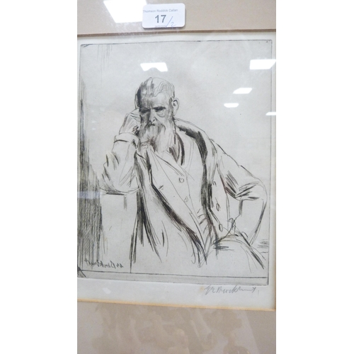 17 - Portrait of an older gentleman, indistinctly pencil signed artist's proof etching, another by the sa... 