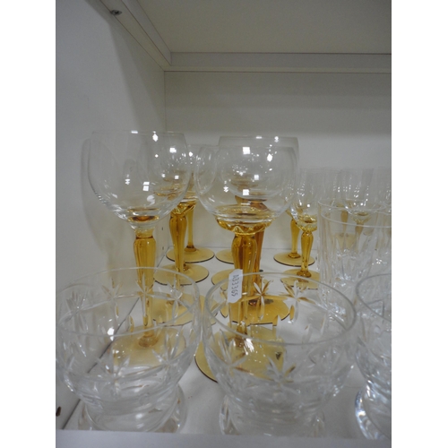 170 - Crystal and glass to include champagne glasses, liqueur glasses, tumblers etc (one shelf).