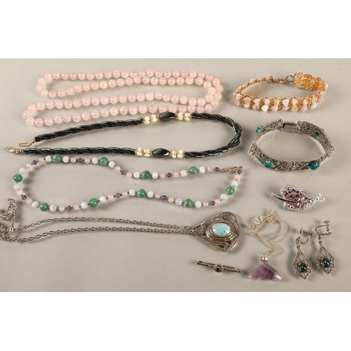 146 - Assorted costume jewellery including gem set, some silver