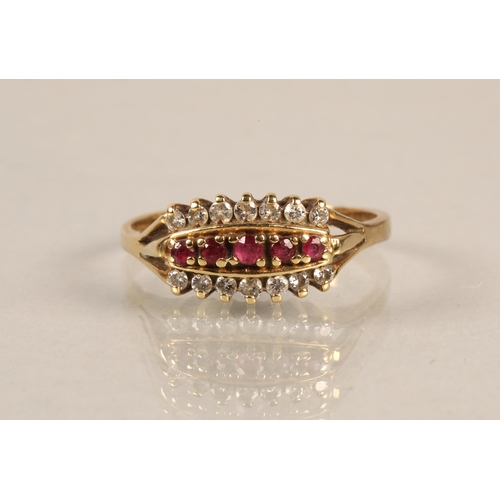 148 - 14k gold ring set with diamonds and rubies, gross weight 3g, ring size R