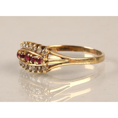 148 - 14k gold ring set with diamonds and rubies, gross weight 3g, ring size R