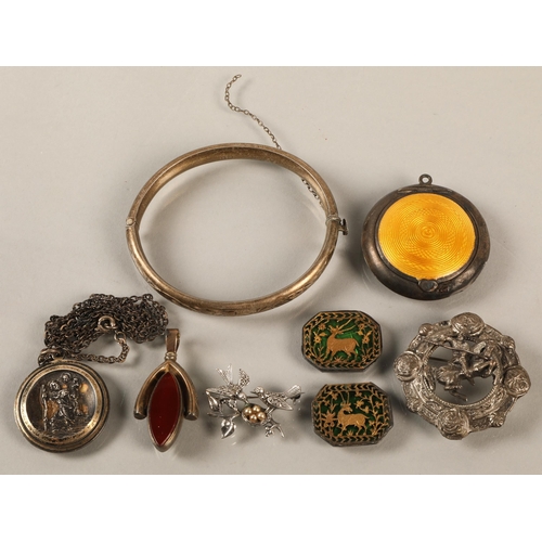 160 - Vintage hallmarked silver and white metal jewellery including enamelled compact (Birmingham 1916), S... 