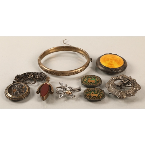 160 - Vintage hallmarked silver and white metal jewellery including enamelled compact (Birmingham 1916), S... 