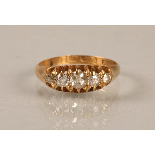 179 - 18ct gold ring set with five diamonds, gross weight 2.8g, ring size N