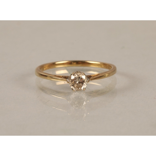 202 - 9ct gold ring set with an 0.25ct diamond solitaire, ring size M, gross weight 1.2g