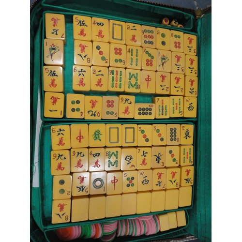 196 - Cased mahjong set, boxed dominoes, playing cards etc.