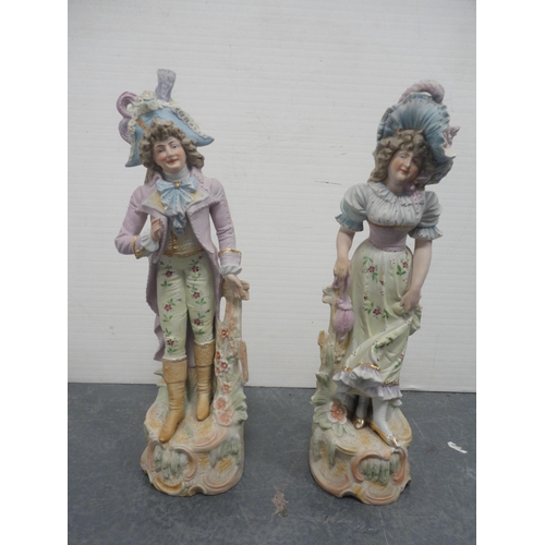 201 - Pair of Continental painted bisque figures modelled as a classical male and female.