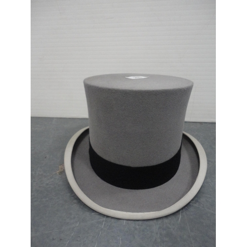 203 - Grey top hat by Woodrows of Picaddilly, retailed by Fogg & Ellis of Newcastle, with formal glove... 