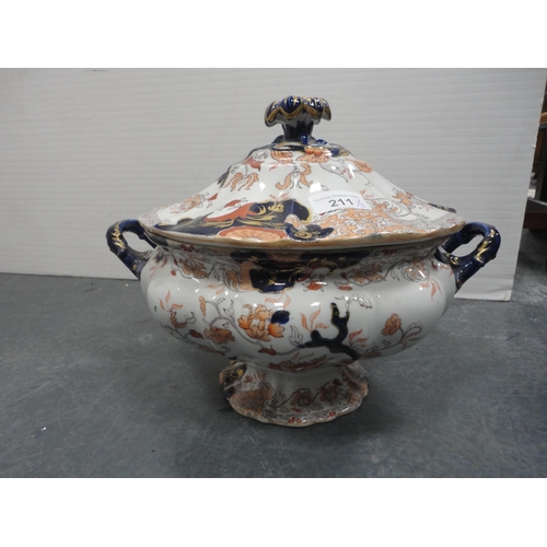 211 - Victorian Mason's Imari tureen on stand and another Victorian serving bowl.  (3)