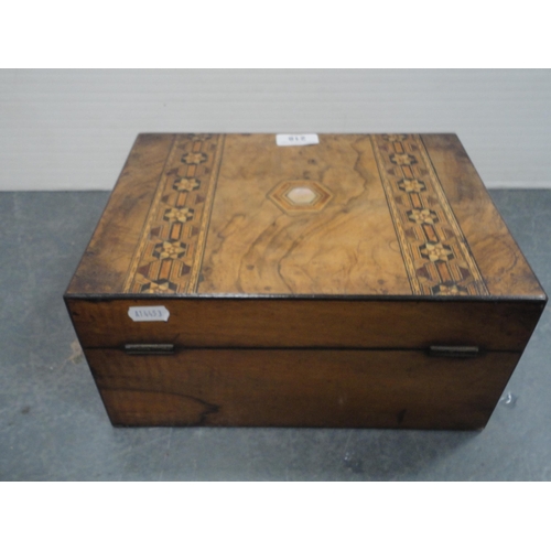 218 - Victorian Tunbridge ware walnut marquetry sewing box with fitted interior.