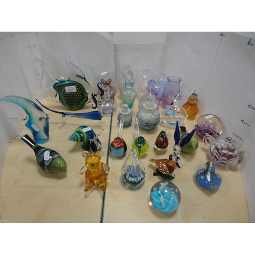 223 - Collection of art glass to include perfume bottles, ornaments, paperweights etc.