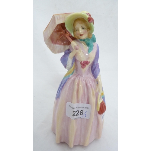 226 - Three Royal Doulton figures, 'Miss Demure', 'Monica' and 'Lydia'.  (3)