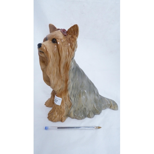 227 - Large Beswick glazed ceramic figure of a Yorkshire terrier with glass eyes.