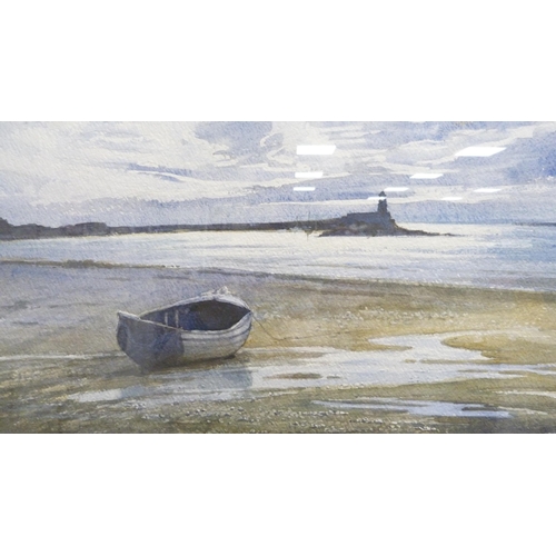 24 - WL FennerBeached Boat - Port LoganSigned, watercolour, label verso for the WL Fenner Memorial Exhibi... 