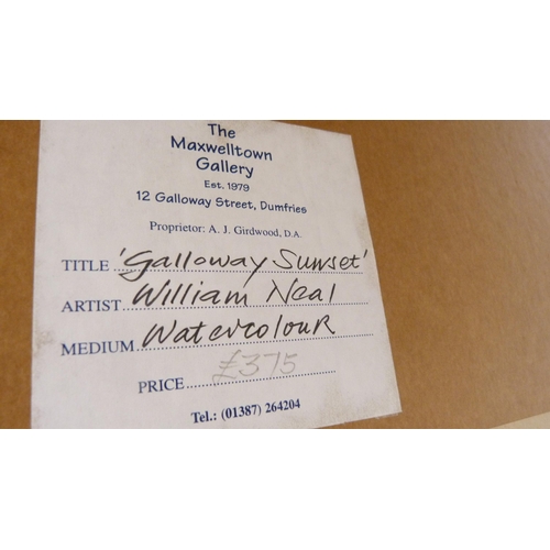 25 - William NealGalloway SunsetSigned, watercolour, label verso for Maxwelltown Gallery.... 