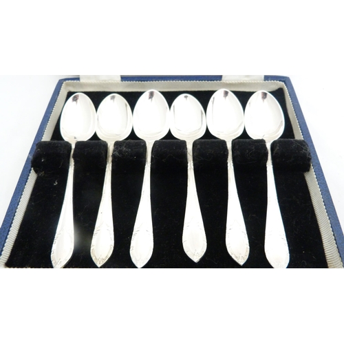 257 - Set of six silver coffee spoons, cased.