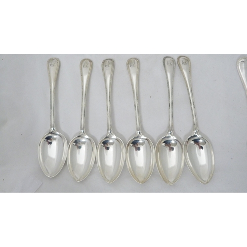 269 - Part suite of EP cutlery, mainly table forks and spoons, monogrammed to the stem.