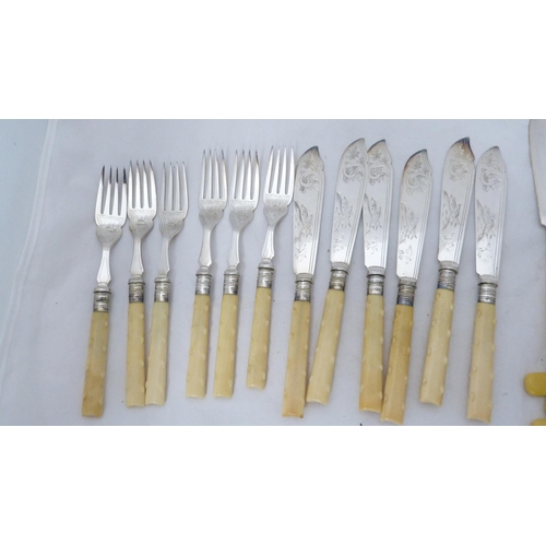 271 - Assorted EP fish knives and forks with simulated bone handles.