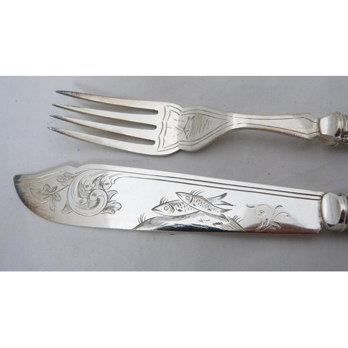 271 - Assorted EP fish knives and forks with simulated bone handles.