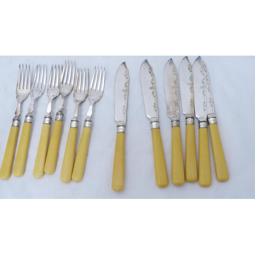 271 - Assorted EP fish knives and forks with simulated bone handles.