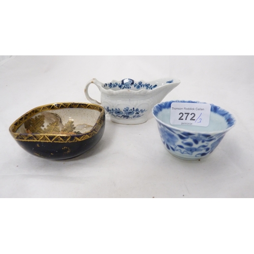 272 - Kangxi-style Chinese blue and white bowl, the base unmarked, Japanese Satsuma small bowl and a late ... 