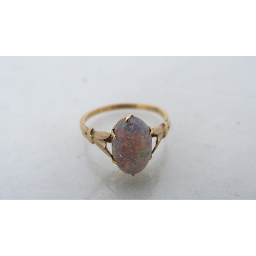 287 - 9ct gold opal lady's ring and a 9ct gold ring set with aquamarine-style stones, 3.8g gross. (2)