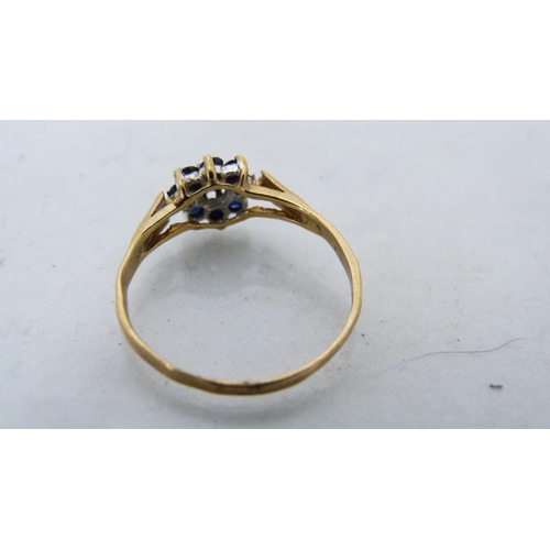 294 - 9ct gold gem-set cluster ring and a similar 9ct gold gem-set gypsy-style lady's ring, 3g gross. (2)