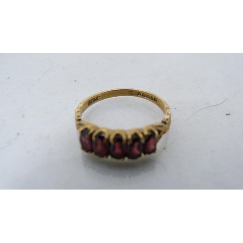 296 - 9ct gold lady's pearl-set ring and a 9ct gold gem-set five-stone ring (probably garnets), 3.7g gross... 