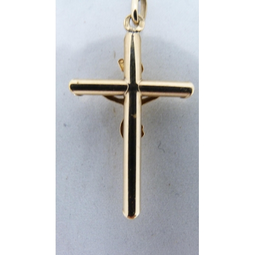 298 - 9ct gold cross crucifix pendant on 9ct gold chain, 5.1g gross.