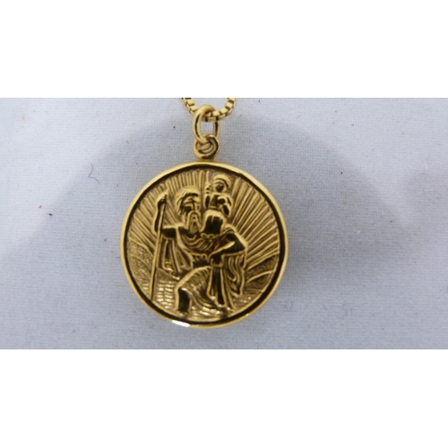 301 - 9ct gold St Christopher pendant on 9ct gold chain, 4.2g gross.