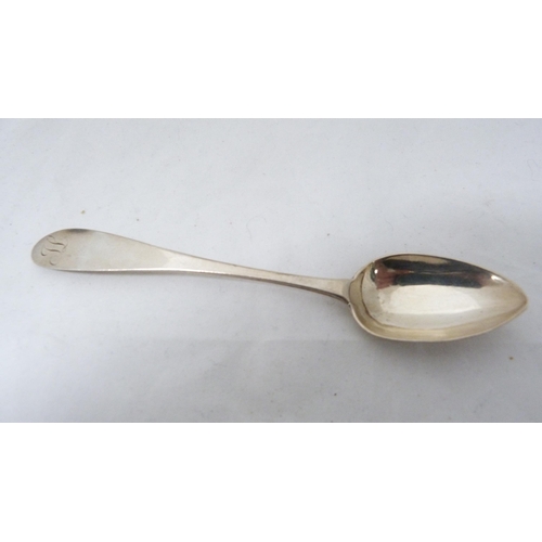 320 - Georgian Scottish silver teaspoon, stamped WR, pair of silver sugar tongs and a silver florin, 58g g... 