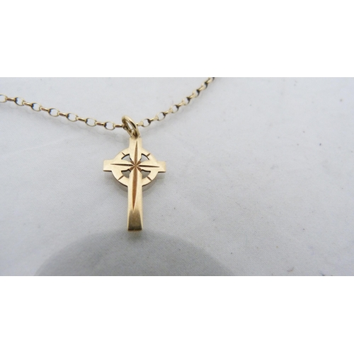 324 - 9ct gold lady's cross pendant on chain (approximately 3.2g), and an unmarked T-bar, possibly gold.&n... 