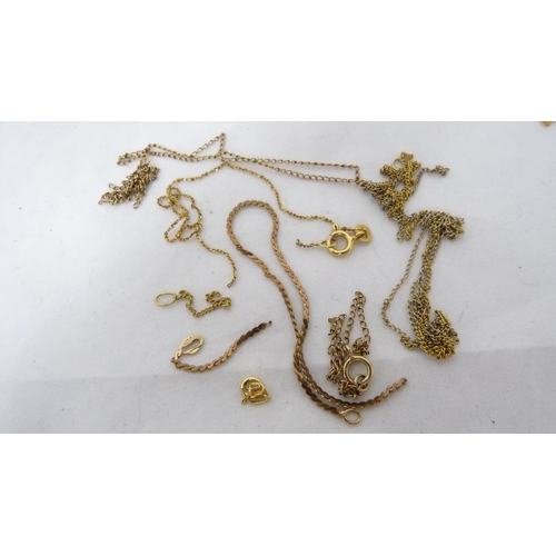 327 - 9ct gold Edwardian lady's seed pearl brooch (2g gross), part gold and yellow metal scrap chains.