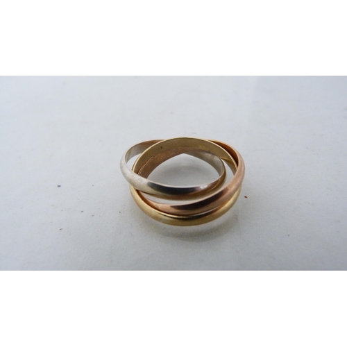 335 - Russian-style tri-colour wedding ring, one stamped 14k.