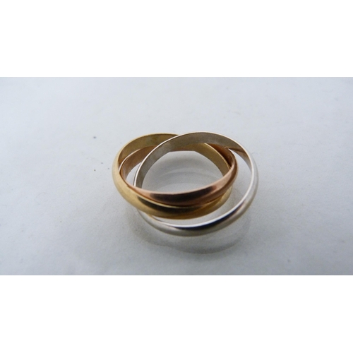 335 - Russian-style tri-colour wedding ring, one stamped 14k.