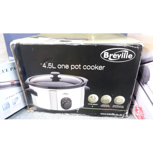 34 - Boxed Breville 4.5 litre slow cooker, Pro Action A4 laminator, boxed paper cutter, video game contro... 