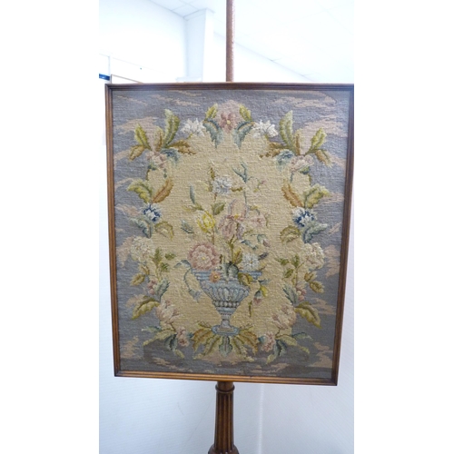 341 - Late Victorian mahogany pole screen with embroidered tapestry panel, and another late Victorian exam... 