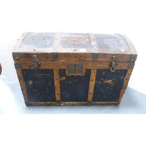 343 - Canvas and wood-bound travel trunk.